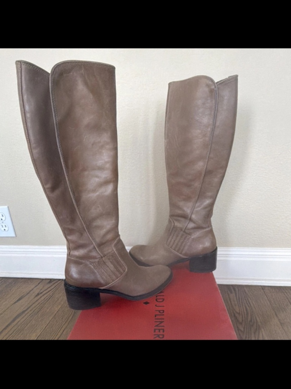 Donald J. Pliner Taupe Leather Knee-High Riding Boots